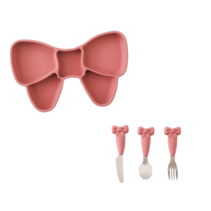 Bow Plate and Cutlery Set - Dusky Rose