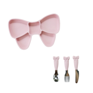 Bow Plate and Cutlery Set - Pink