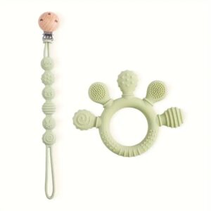 Sensory Teething Ring and Strap - Sage