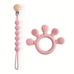 Sensory Teething Ring and Strap - Pink